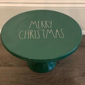 Rae Dunn Merry Christmas cake stand green